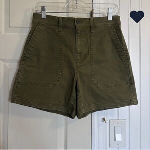 Madewell The Perfect Mid Length Fatigue High Waist Olive Green Shorts Cotton